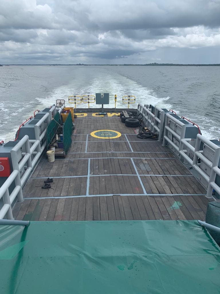 Aft deck of the support vessel under way